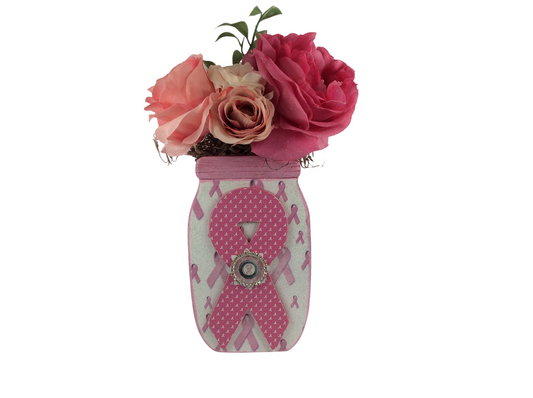 AGD Cancer Support Decor - Pink White Floral Mason Jar Display