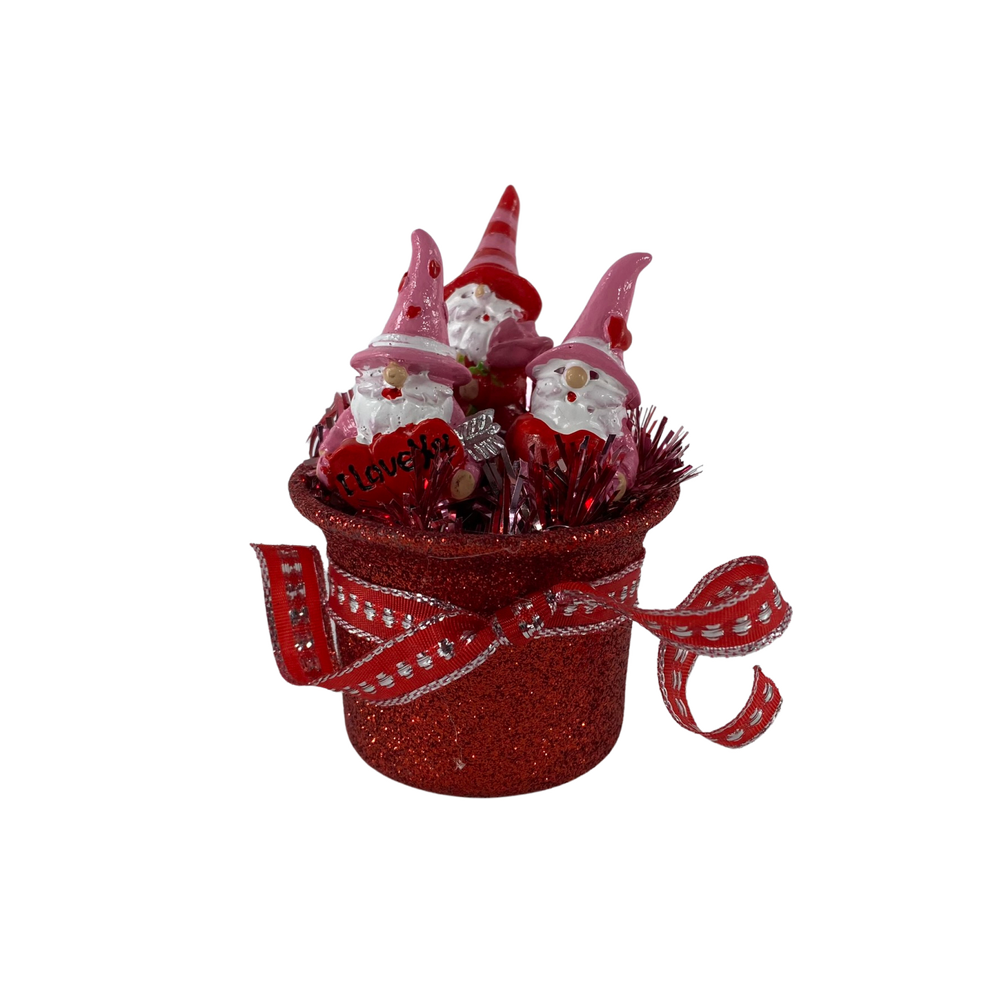 AGD Valentines Decor - I Love You Resin Gnomes Glass Glitter Tealight Jar