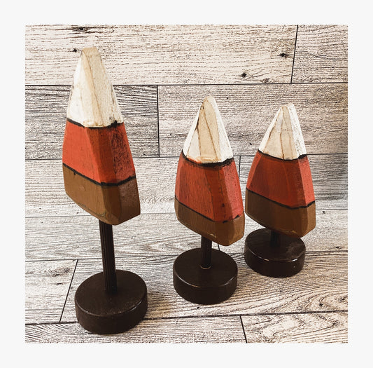 AGD Fall Decor - Small Wood Prim Candy Corn Trees 3pc Set