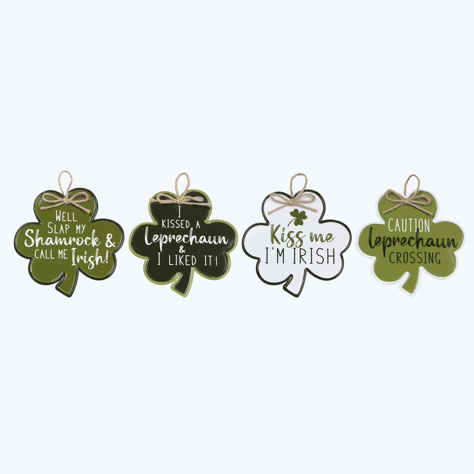 Youngs St. Patricks Day Decor - Tin Metal Shamrock Ornament Signs 4pc