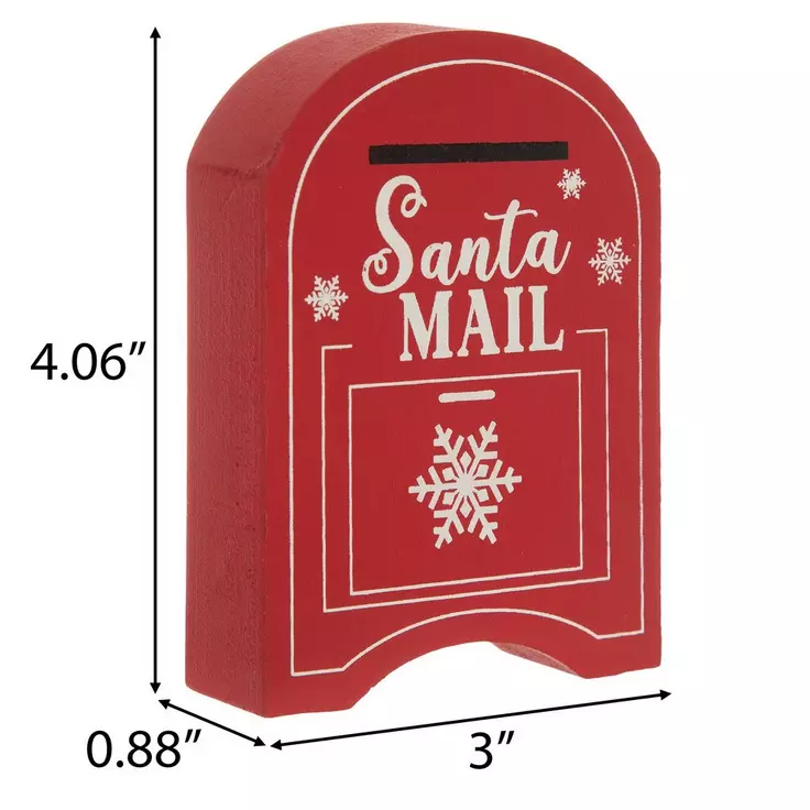 HL Christmas Decor - Red Santa Mail Box Chunky Wood Cut-Out