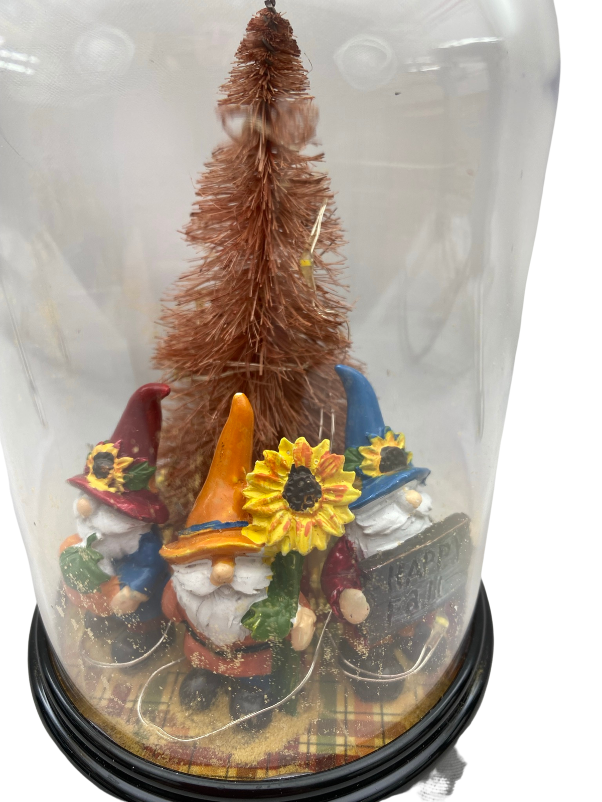 Fall Decor - Autumn Gnomes Plastic Cloche Small Lighted Dome