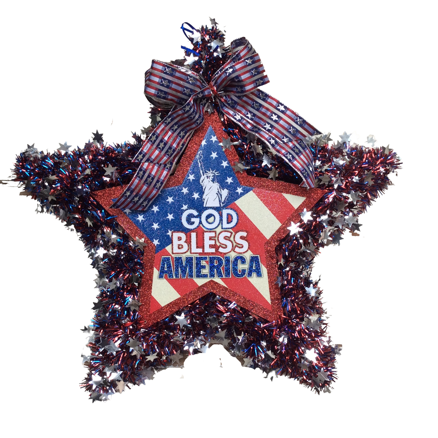 AGD Patriotic Decor - God Bless America TInsel Star Wreath
