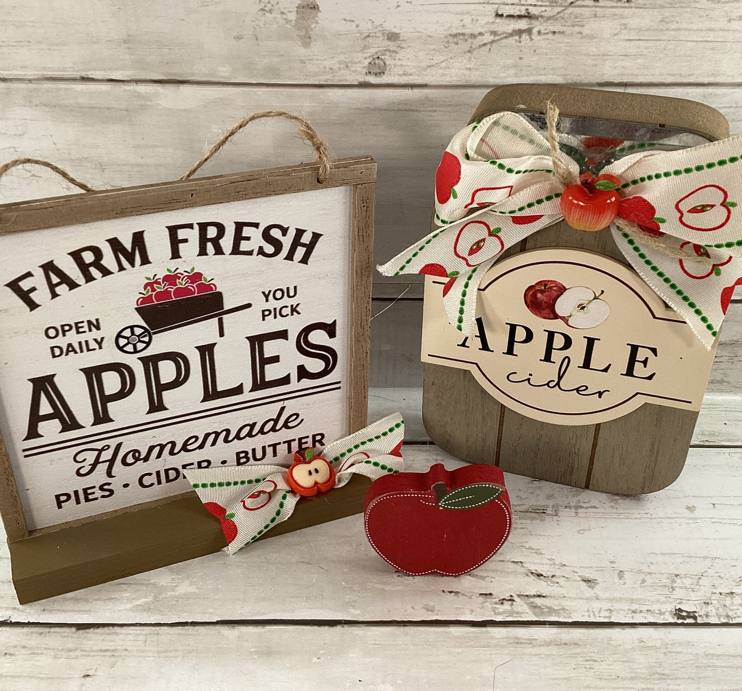 AGD Fall Decor - Chunky Wood Apple CiderJar Market Sign 3pc Set