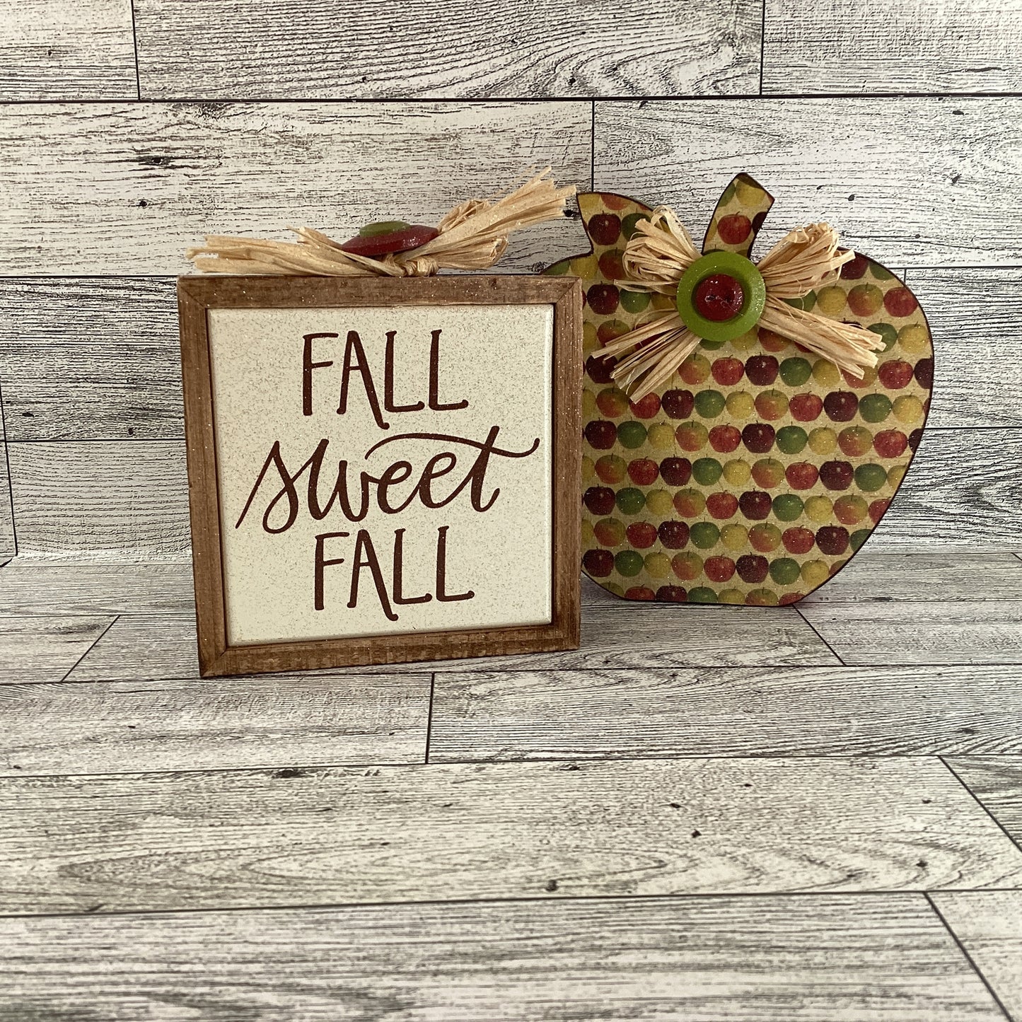 AGD Fall Decor - Chunky Wood Apple Sitter and Sweet Fall Sign 2pc Set
