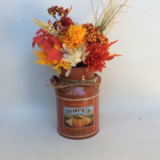 AGD Fall Decor - Pumpkin Spice Milk Can Filled Artificial Floral Display