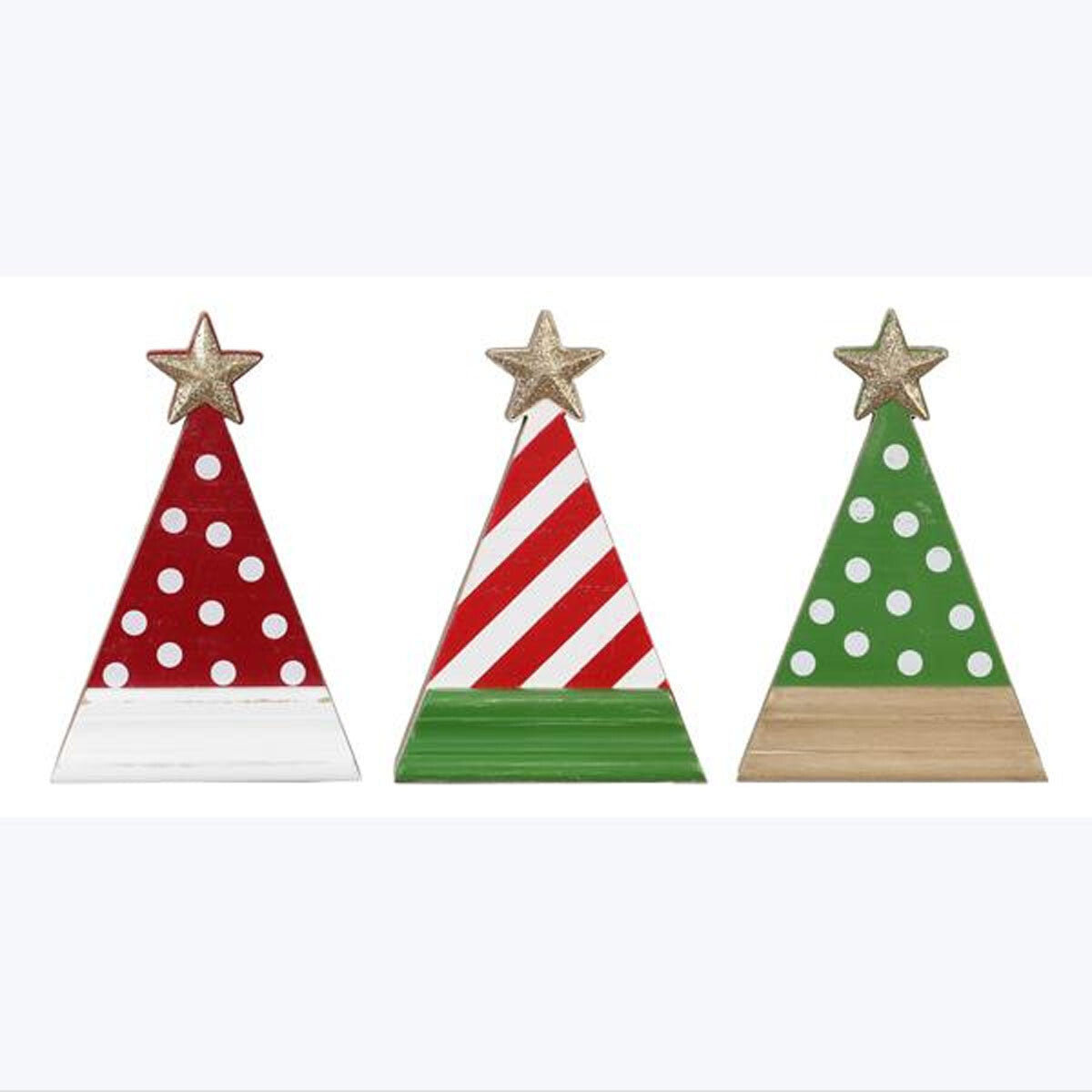 Youngs Christmas Decor - Whimsy Red White Green Retro Trees 3pc Set