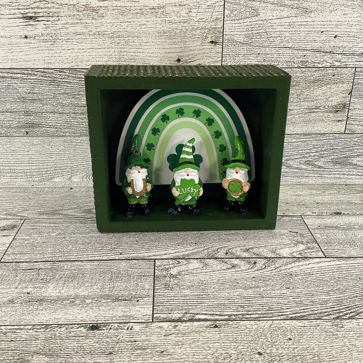 AGD St Patrick Decor - Resin Leprechaun Gnomes Shadow Box Sitter