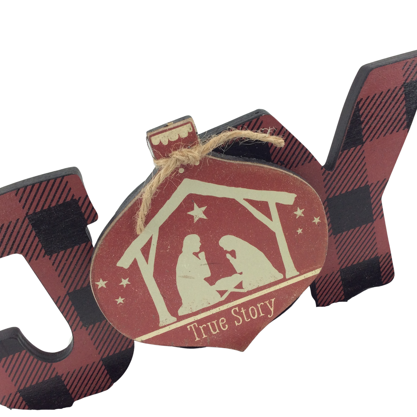 AGD Christmas Decor - Buffalo Check Plaid Joy O Holy Night Nativity