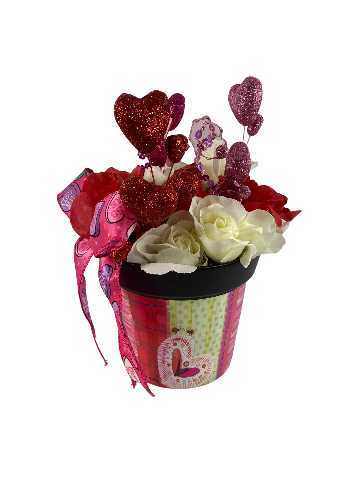 AGD Valentines Decor  – Pink Red White Roses Floral  Medium Centerpiece