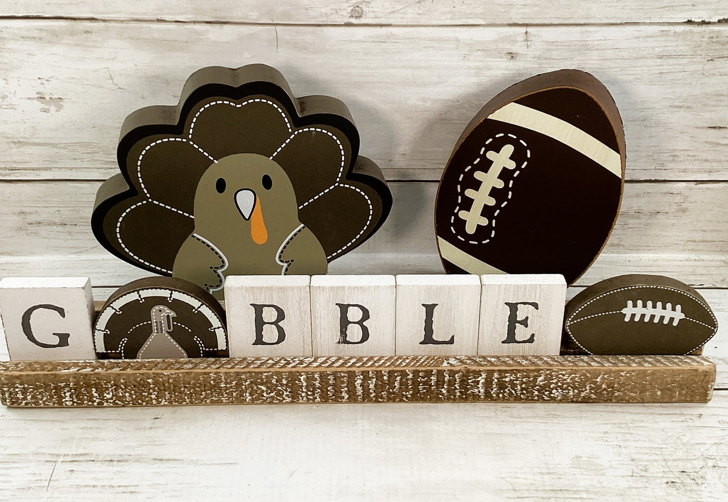 LS Adams Fall Decor - Gobble Tile Sign Turkey Football 3pc Set