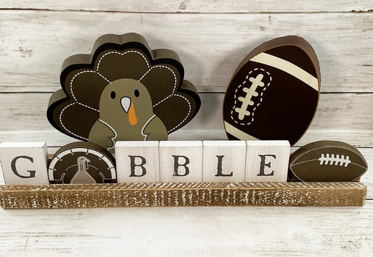 LS Adams Fall Decor - Gobble Tile Sign Turkey Football 3pc Set