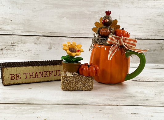 AGD Fall Decor - Small Espresso Pumpkin Coffee Cup Floral Display 3pc