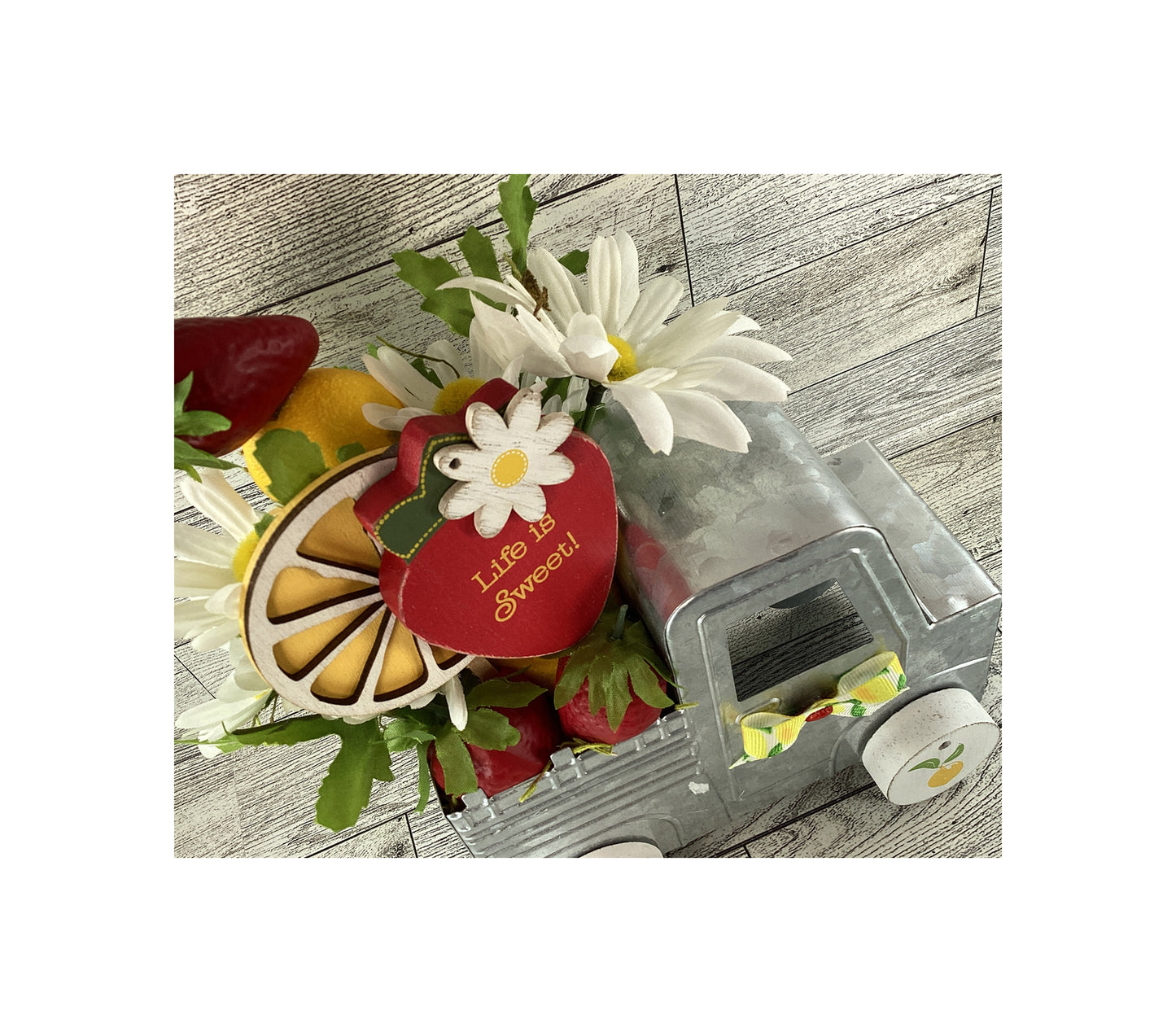 AGD Spring Summer Decor - Strawberry Lemonade Floral Metal Truck Display