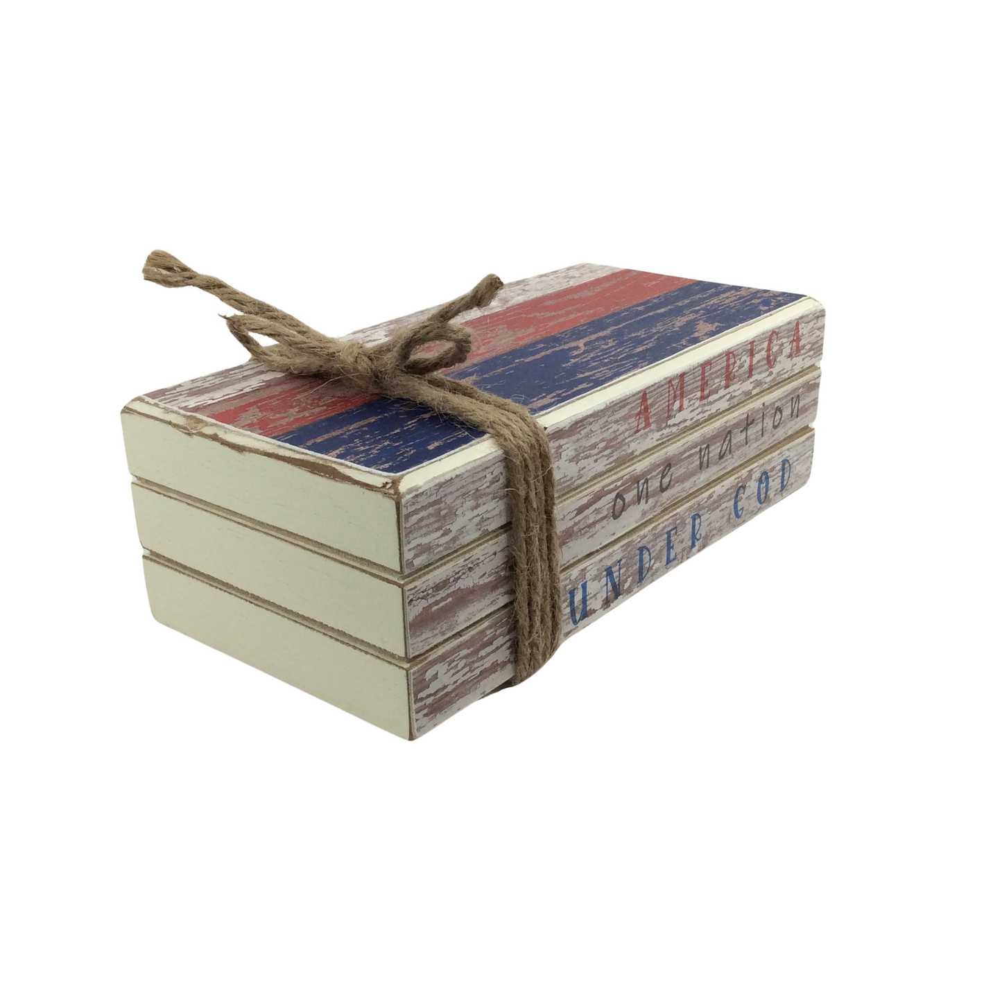 AGD Patriotic Decor - One Nation Under God Faux Wood Stacked Books