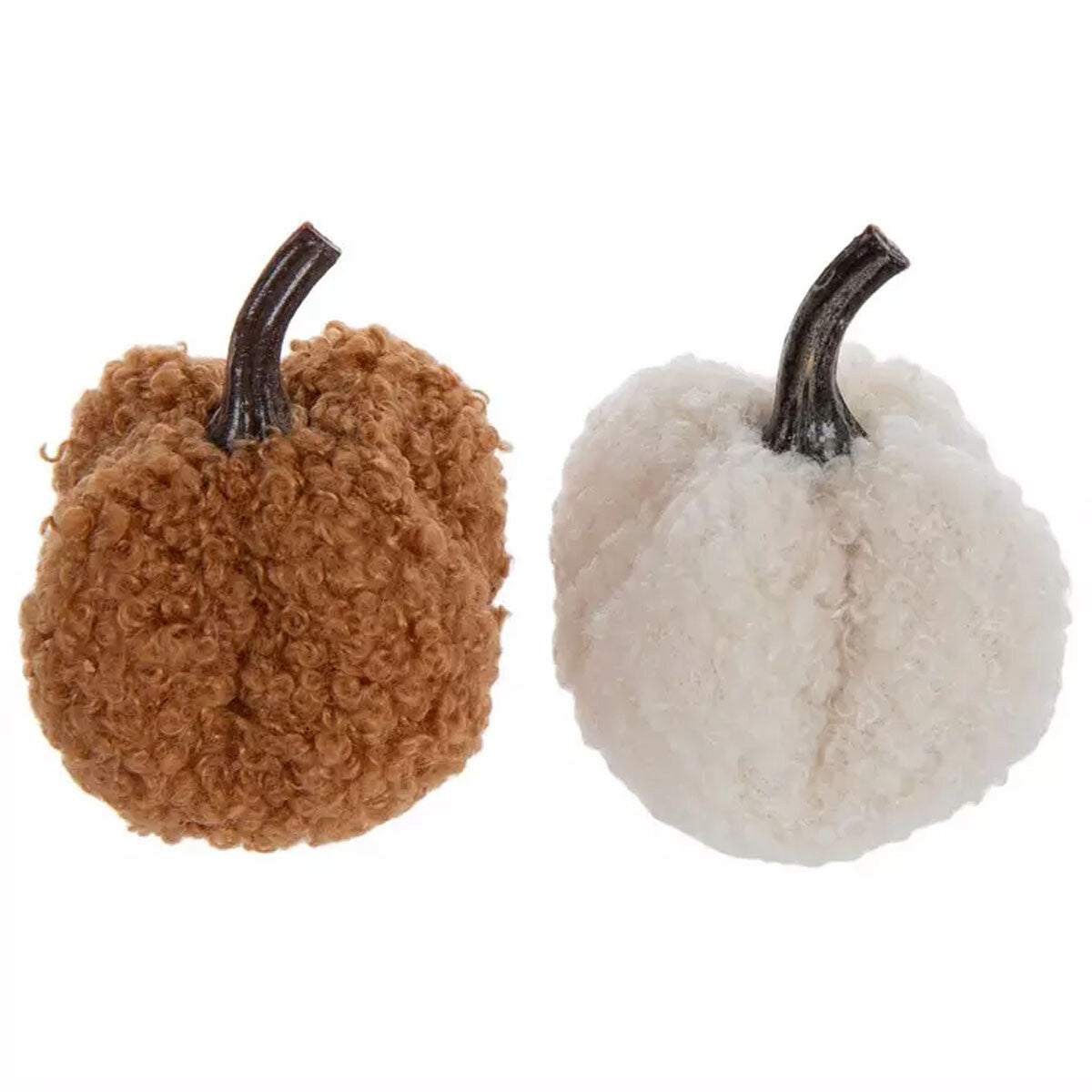 HL Fall Decor - White Tan Chenille Mini Pumpkins 4pc Set