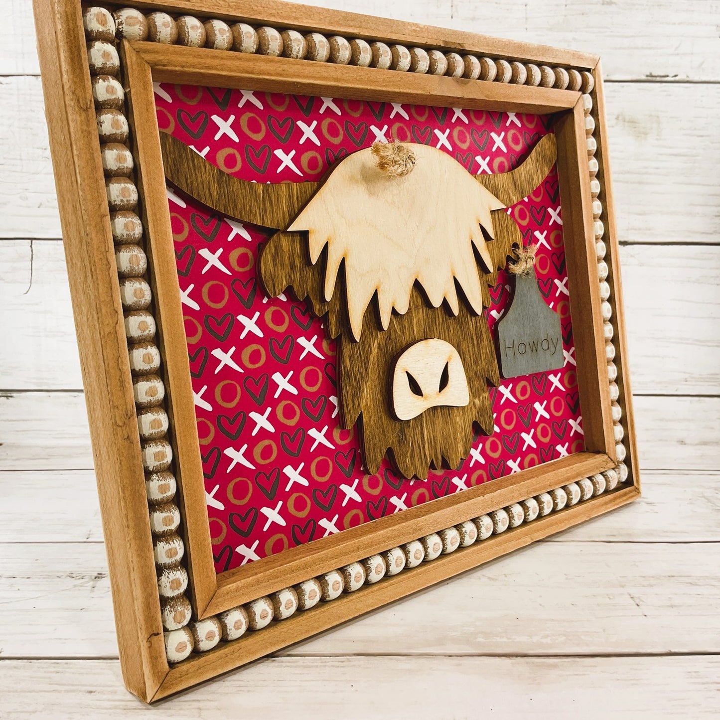 AGD Valentines Decor - XOXO Howdy Highland Cow Head Easel-back Sign