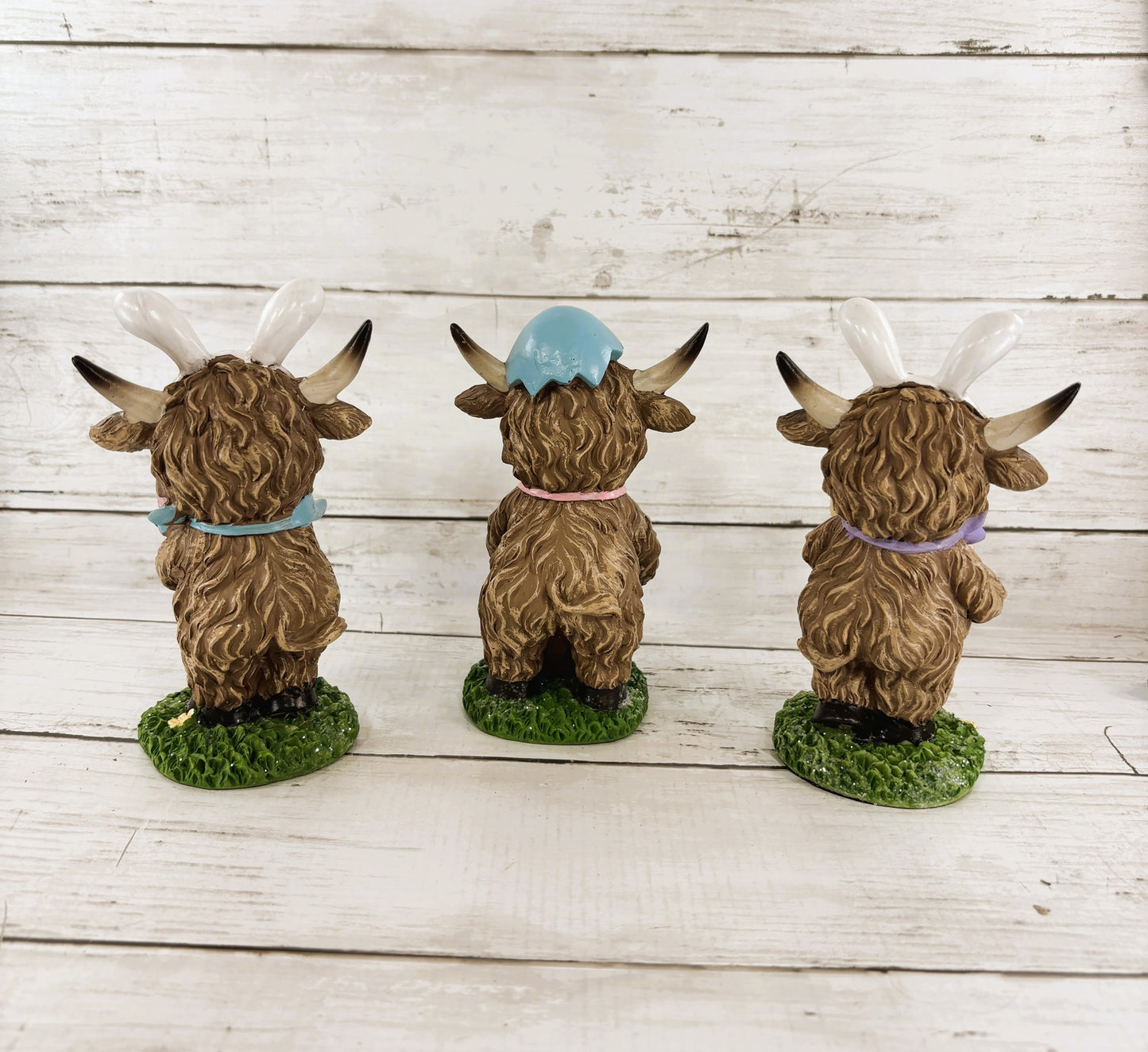 Gerson Easter Decor - Bunny Rabbit Eggs Resin Highland Cow Figurine 3pc