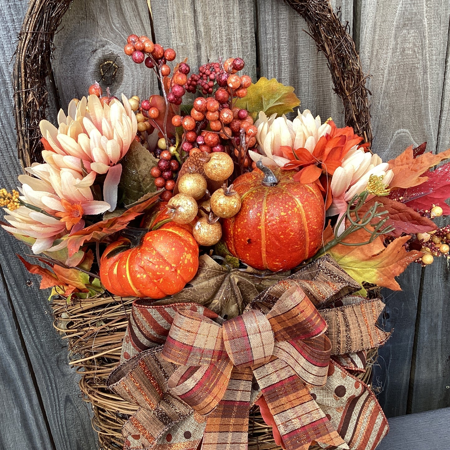 AGD Fall Decor - Large Blessings Grapevine Basket Harvest Floral Wreath