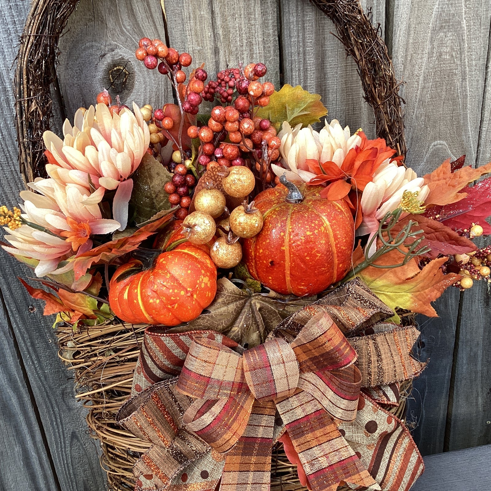 AGD Fall Decor - Large Blessings Grapevine Basket Harvest Floral Wreath