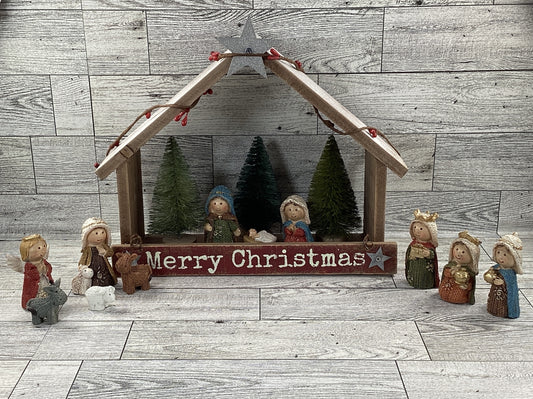 AGD Christmas Decor - Prim Merry Christmas Children Kids Nativity Set