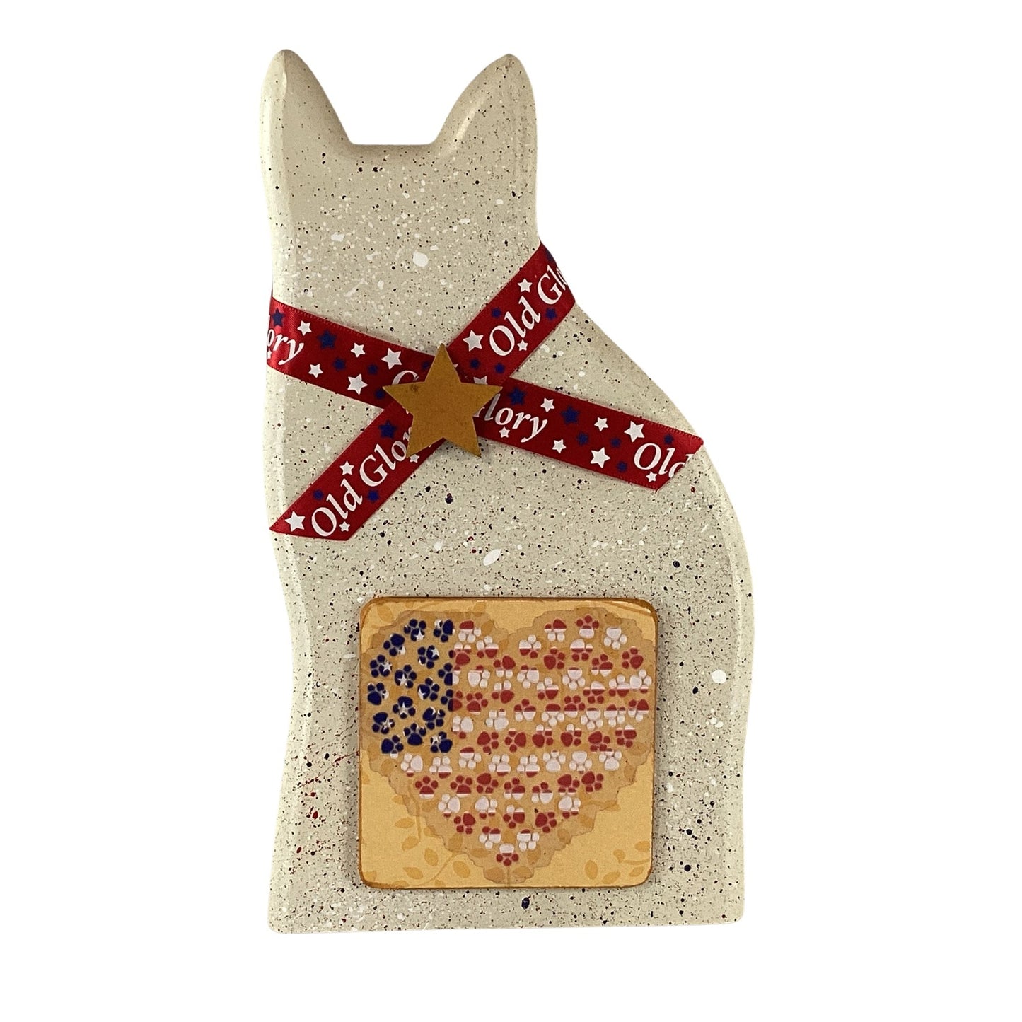 AGD Patriotic Decor - Red White Blue Splatter July 4th Wood Chunky Cat