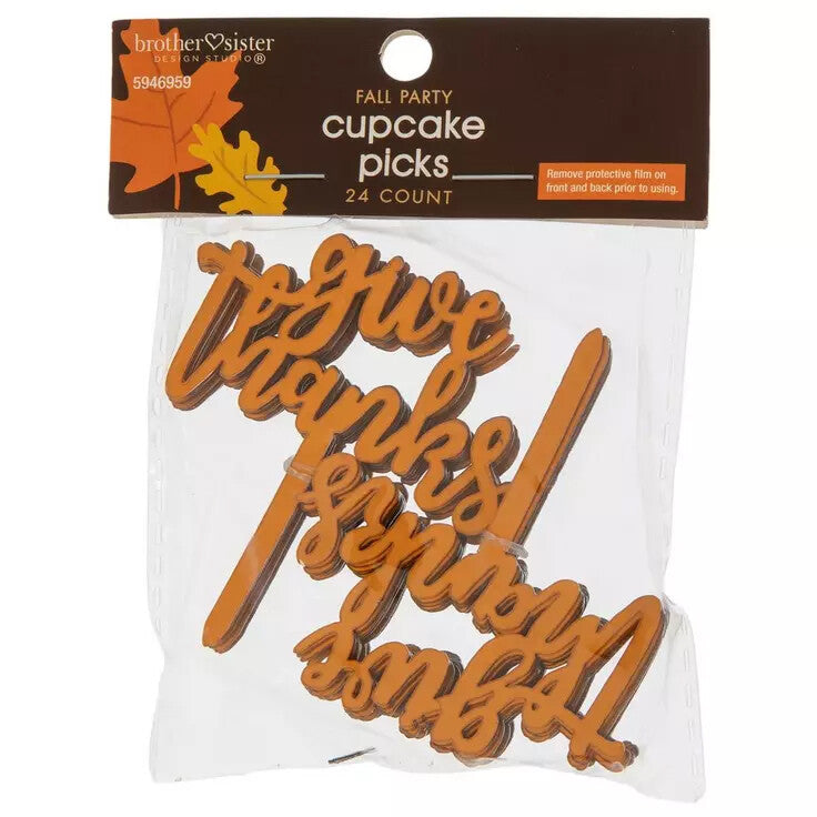 HL Fall Party Supply -  Acrylic Give Thanks Cake Cupcake Topper