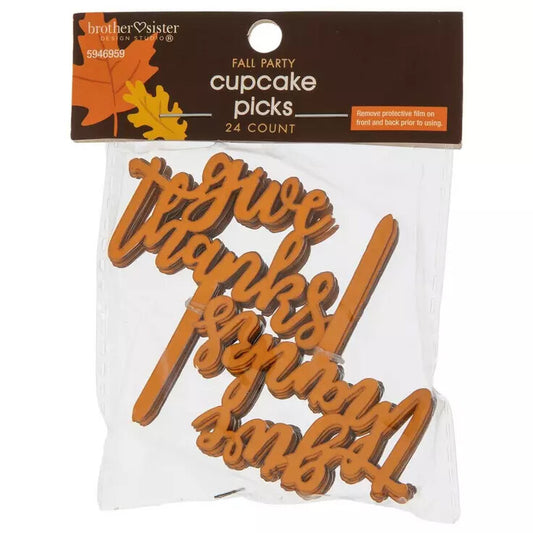 HL Fall Party Supply -  Acrylic Give Thanks Cake Cupcake Topper