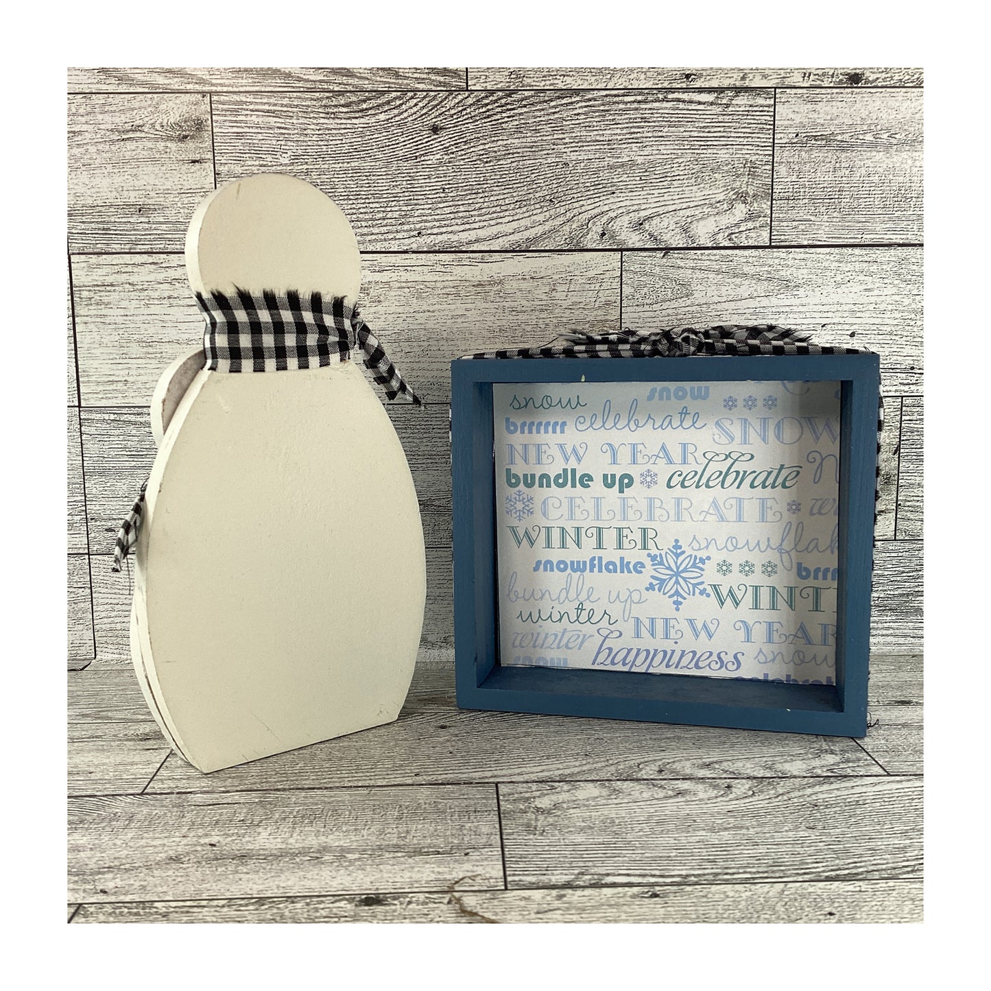 AGD Christmas Decor - Chunky Wood Goodwill Snowmen Trio 2pc Set