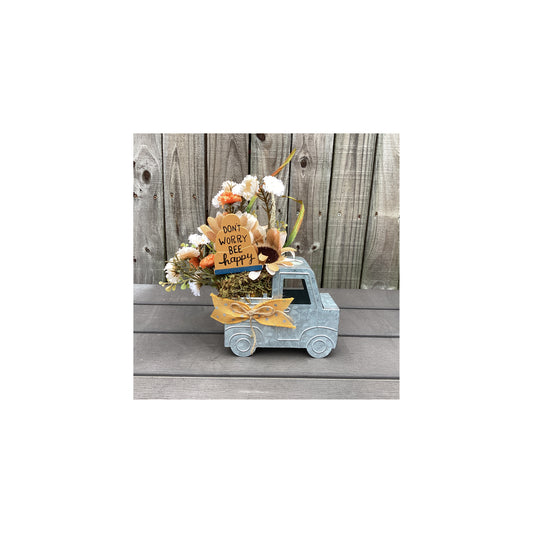 AGD  Spring Decor - Bee Happy Floral Galvanized Metal Truck Display