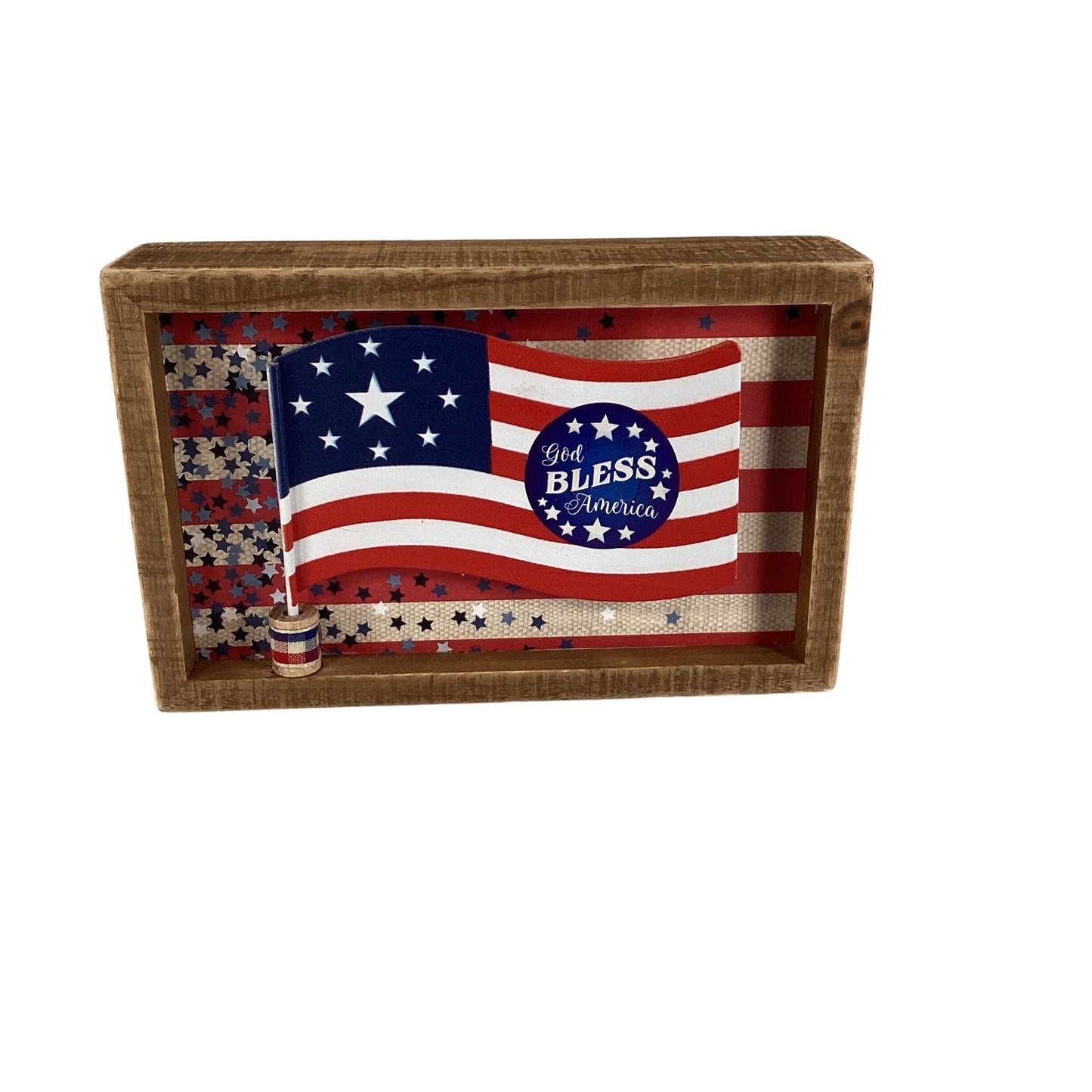 AGD Patriotic Decor - Metal Flag God Bless America Wood Inset Sign