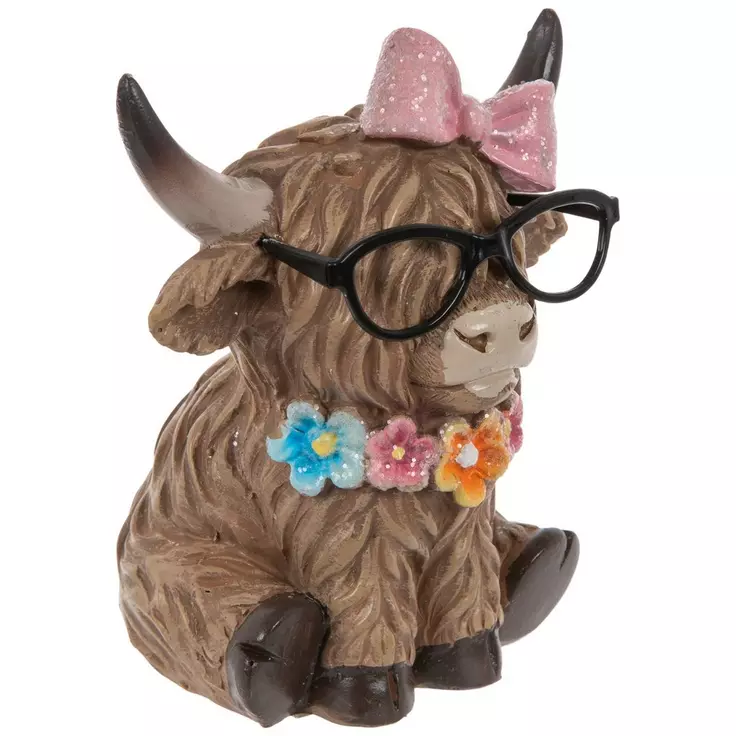 HL Easter Decor - Resin Scottish Highland Cow Couple Figurines 3pc Set