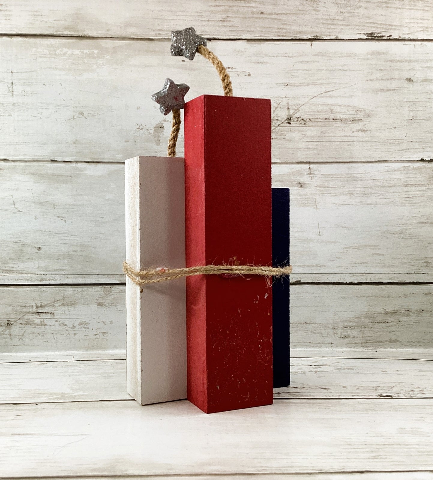 AGD Patriotic Decor - America July 4th Chunky Wood Firecracker Block Sign