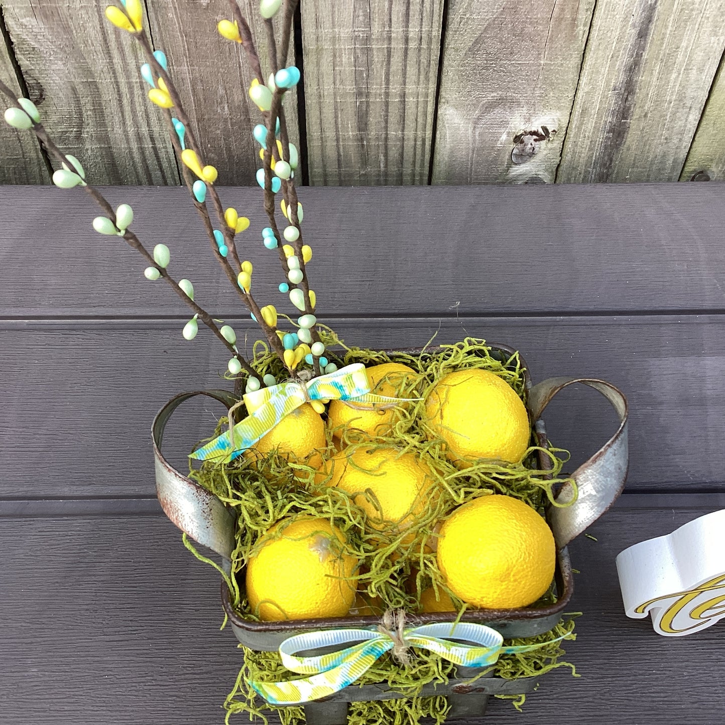 AGD Summer Decor - Lemon Lemonade Theme Floral Galvanized Crate Display