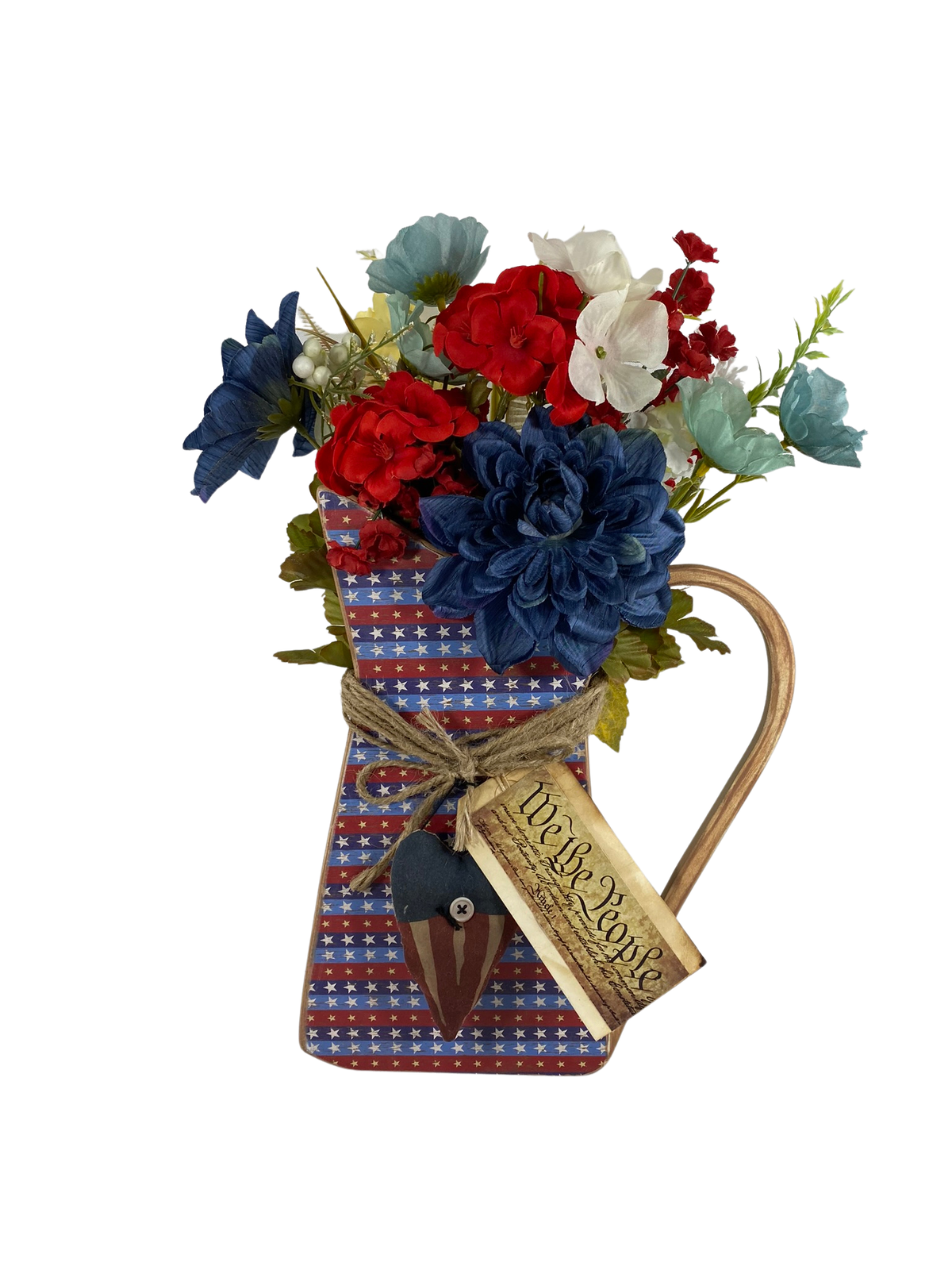 AGD Patriotic Decor - We The People Prim Floral Wood Pitcher Display