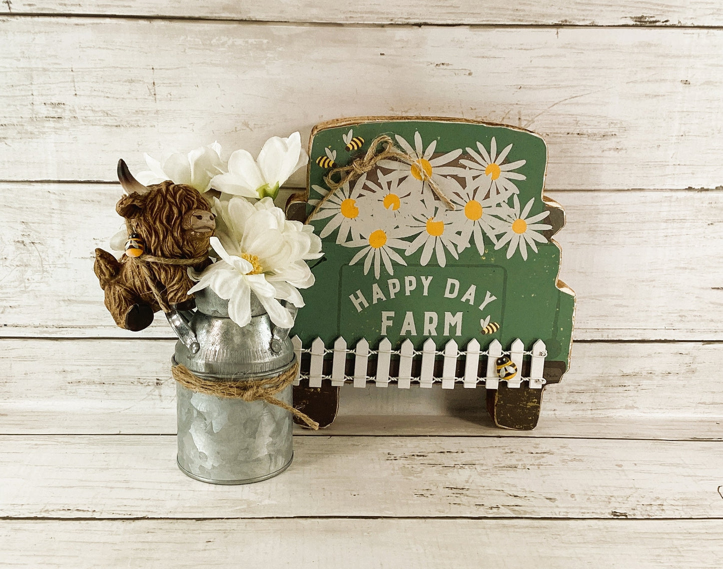 AGD Spring Decor - Happy Farm Sunny Daisy Highland Cow 2pc Set