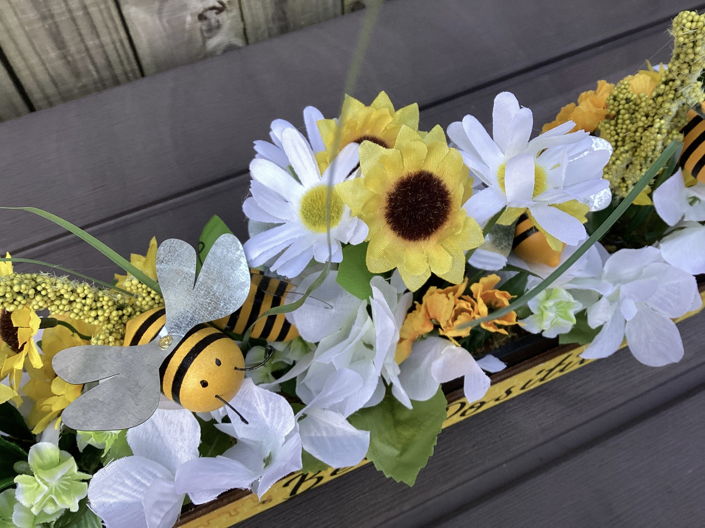 AGD Spring Decor -  Summer Bee Kind Positive Reversible Floral Display