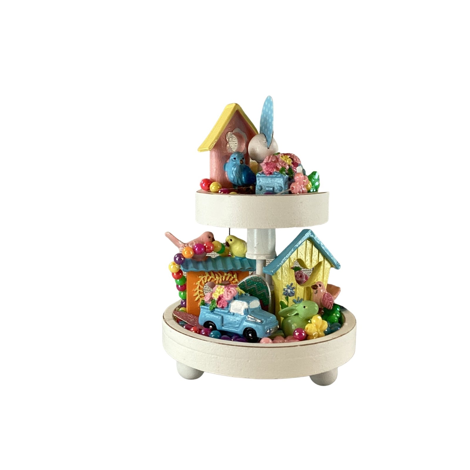 AGD Easter Decor - Small Miniature Spring Birdhouse Tier Tray Display