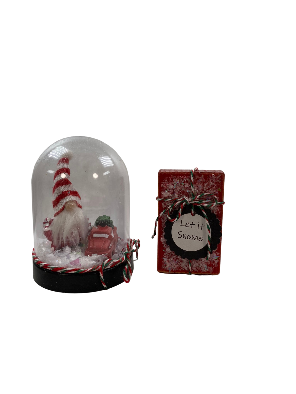 AGD Christmas Decor - Let it Snome Resin Santa Gnome Cloche Dome 2pc