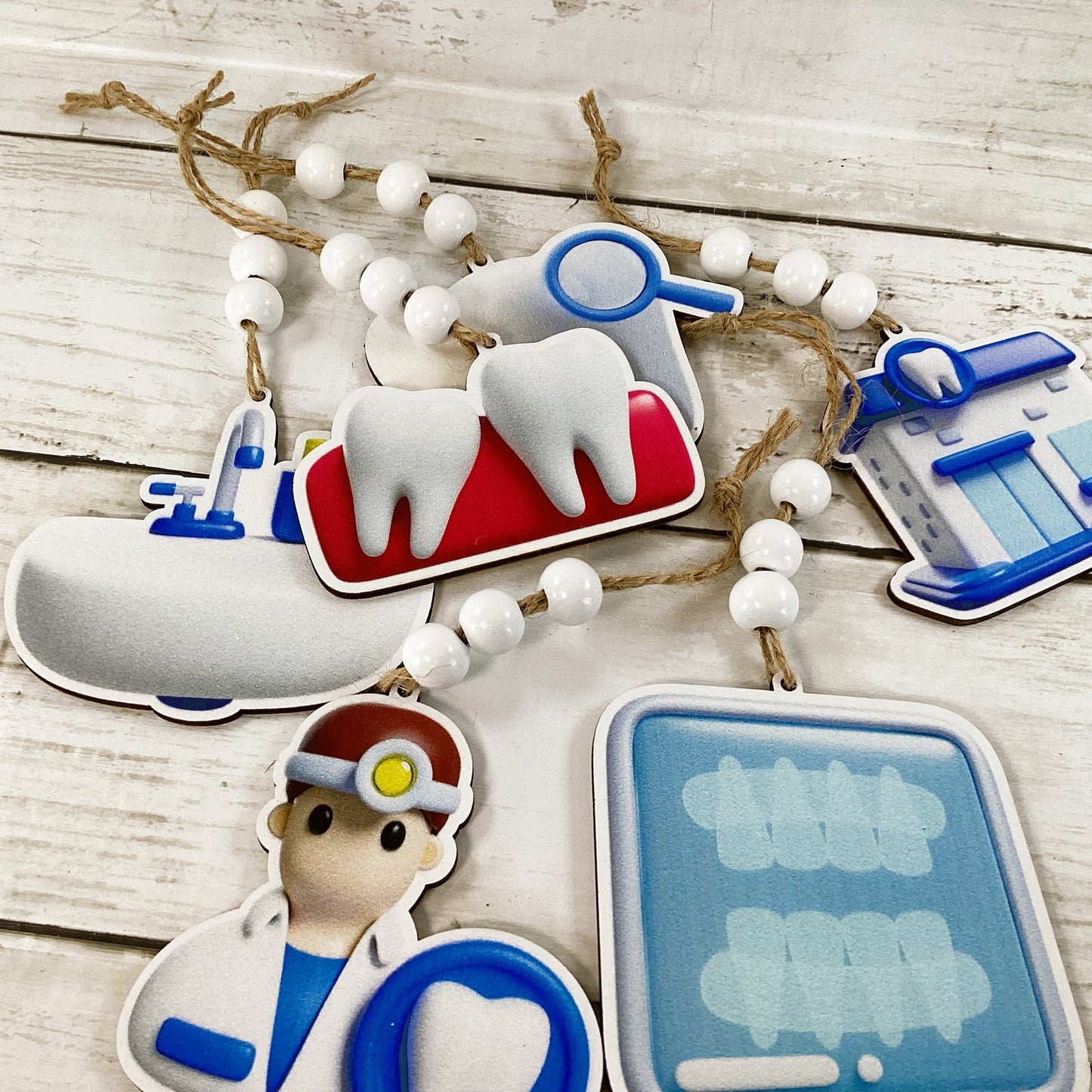 Christmas Decor Dentist Ornaments, Dental Theme 6pc Set