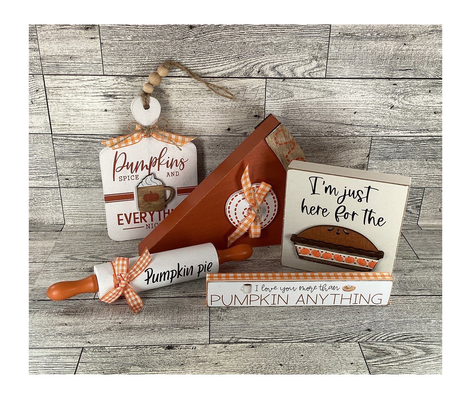 AGD Fall Decor - Pumpkin Pie Slice Rolling Pin Cutting Board 5pc Set