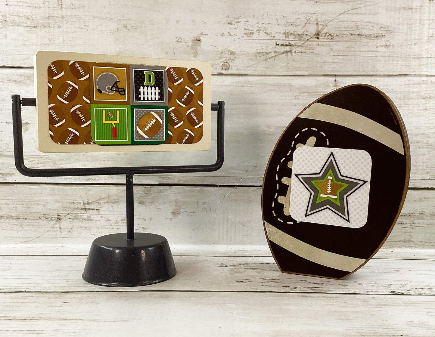 AGD Fall Decor - Football Touchdown Reversible End Zone Sign Tier Tray 2pc Set