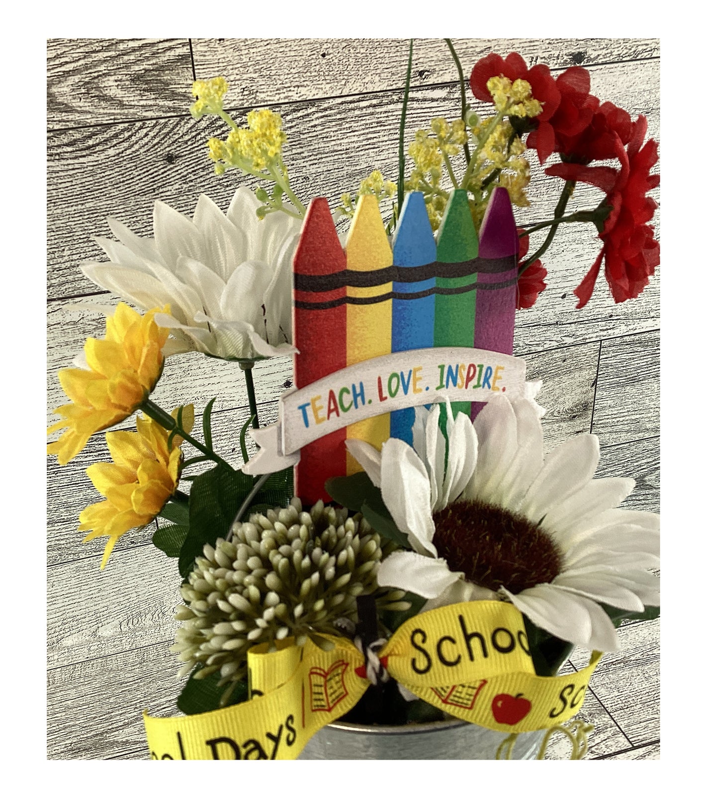 AGD Teacher Gift Decor -  Teach Love Inspire Galvanized Floral SM Display