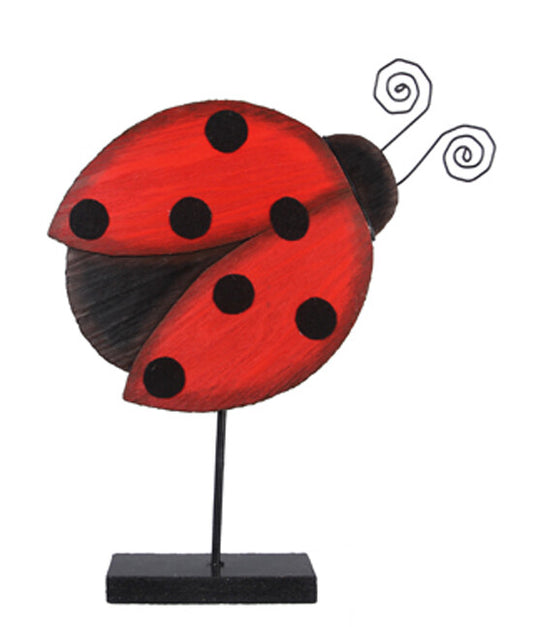 Youngs Spring Summer Decor - Adorable Wood Large Ladybug on Stand