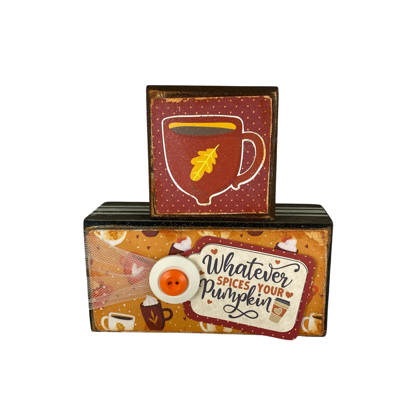 AGD Fall Decor - Blessed Pumpkin Spice Reversible Wood Stacking Blocks 2pc