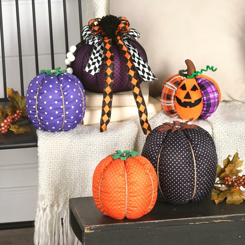 LC Halloween Decor - Prim Fabric Pumpkin Orange Polka dot 6 inch