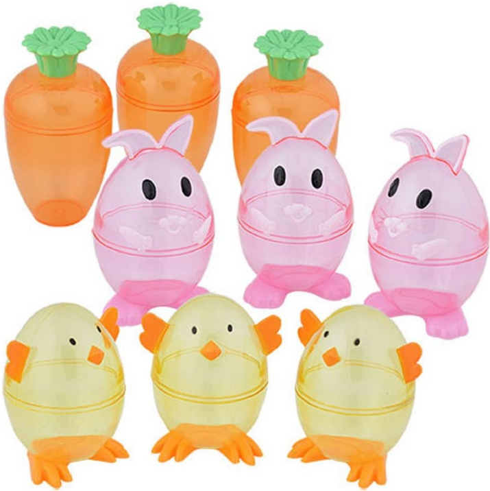 AGD Easter Craft Supply - Plastic Candy Egg Rabbit Carrot Containers 3pks