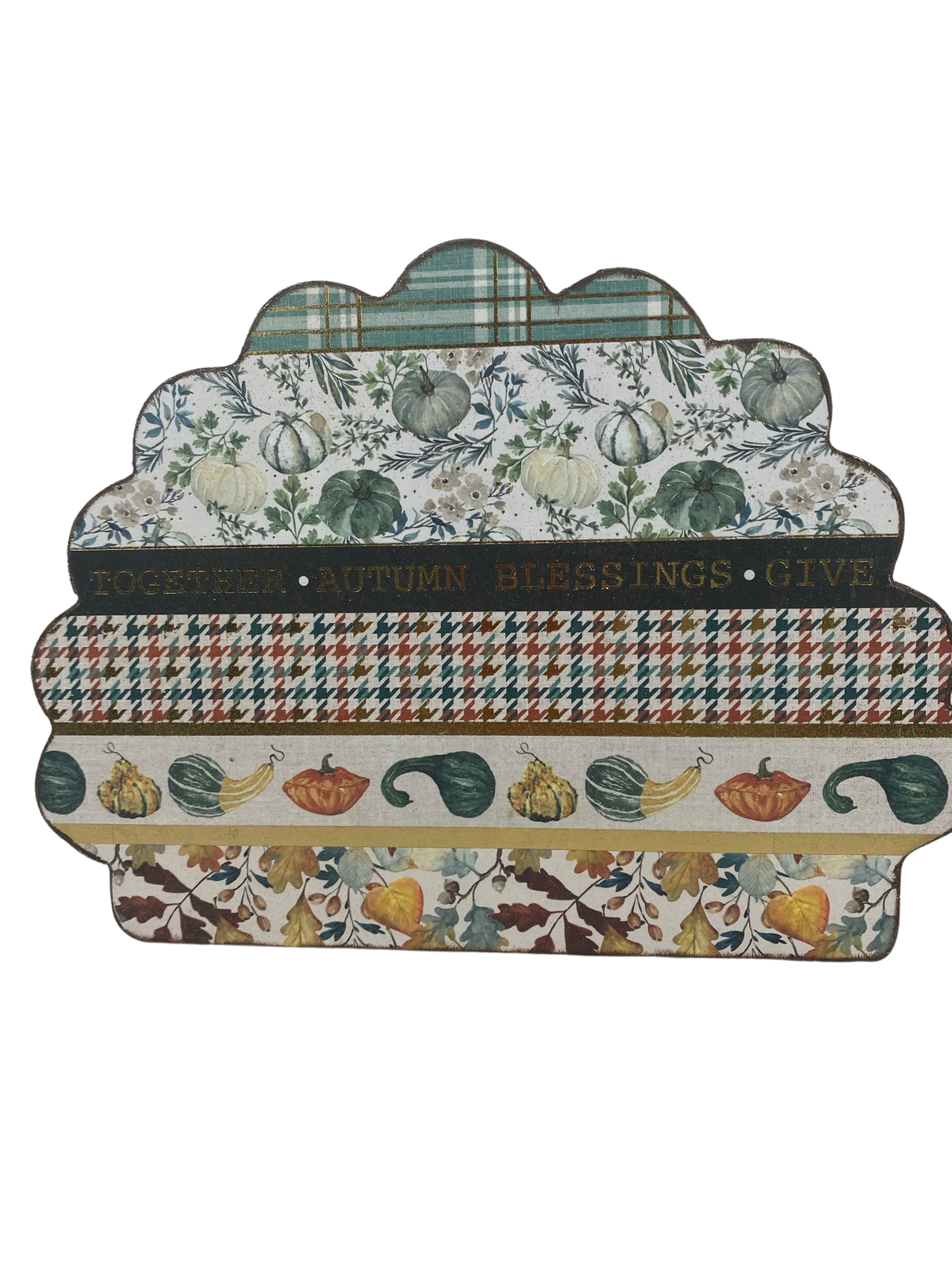 AGD Fall Decor - Reversible Gather Give Thanks Chunky Wood Turkey Sign