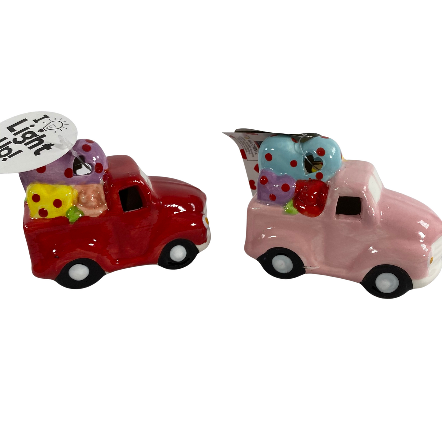 AGD Valentines Decor - Chunky Heart and Ceramic Light Up Trucks