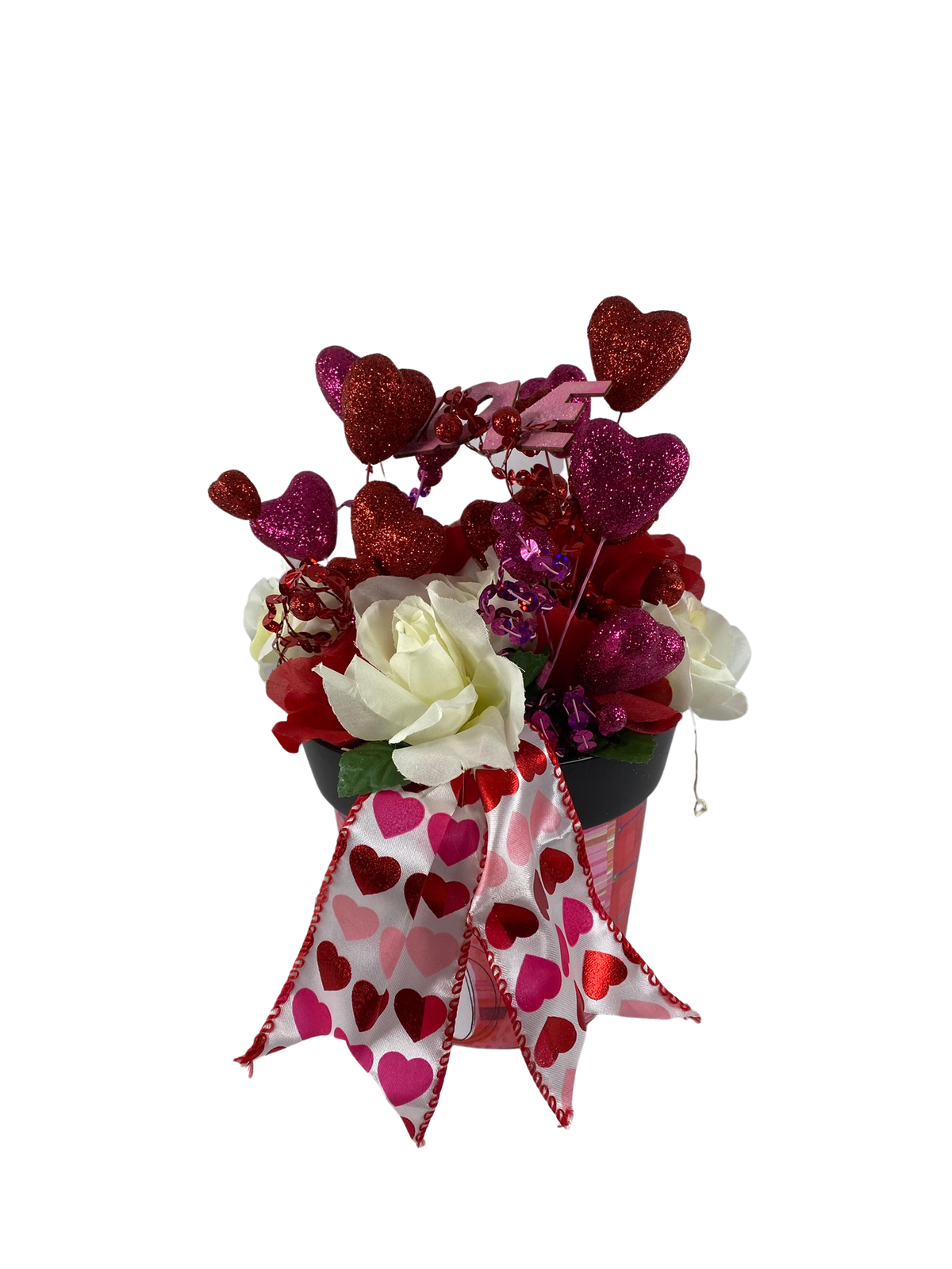 AGD Valentines Decor  – Pink Red White Roses Floral  Medium Centerpiece